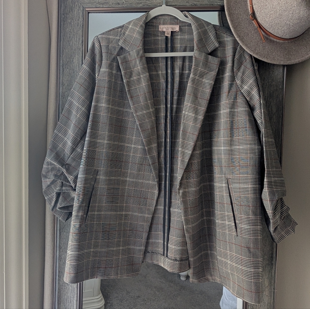 Philosophy Gray Plaid Blazer
